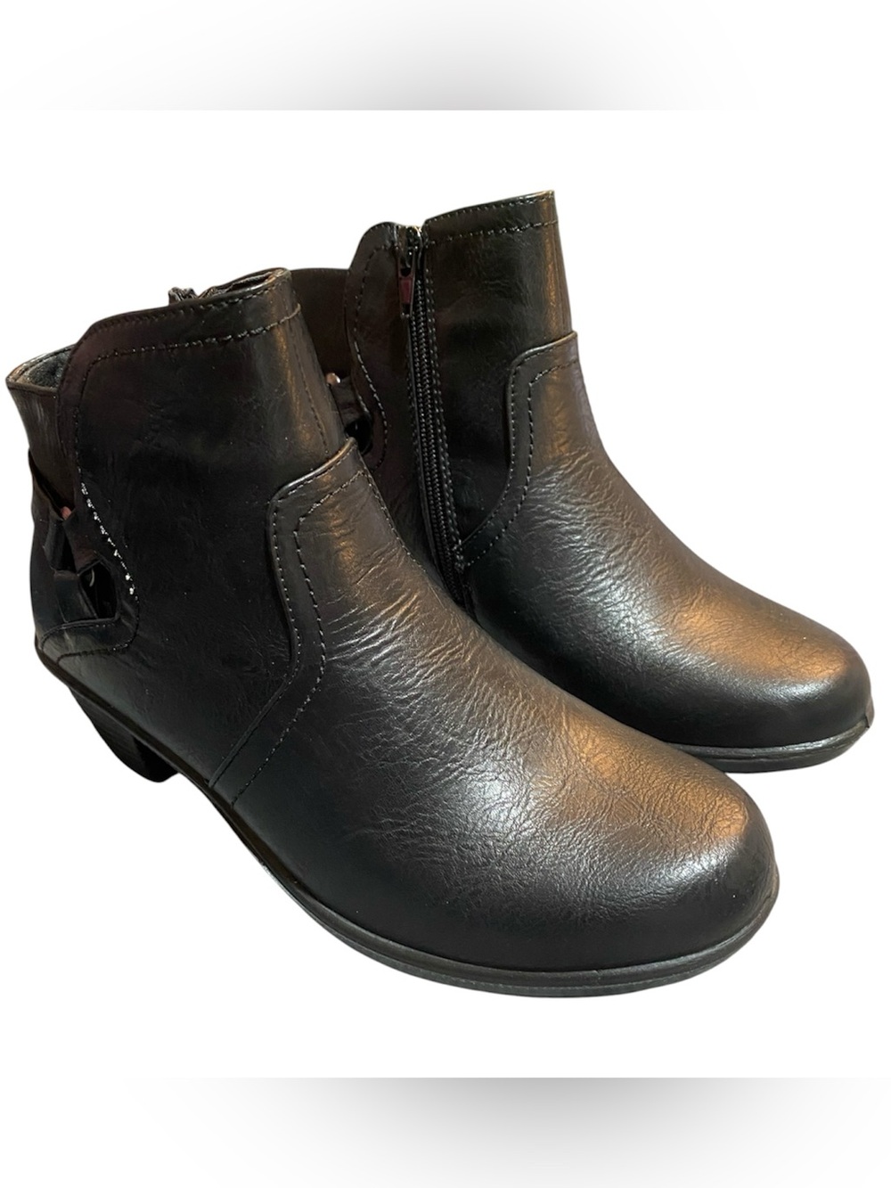 Easy Street Dawnta Black Ankle Booties with Side Cutout and 2’ heel- NIB
